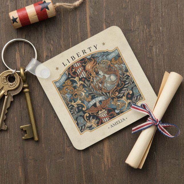 USA 250 Liberty Art Nouveau Pattern Border ID1302 Keychain (Creator Uploaded)