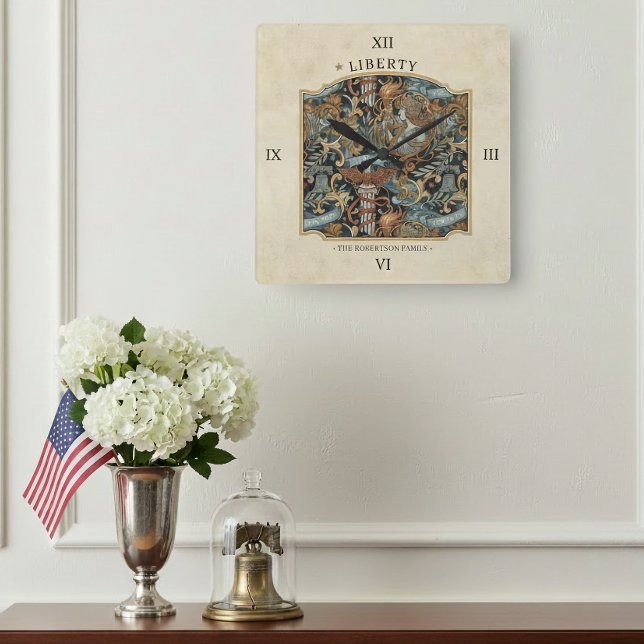 USA 250 Liberty Art Nouveau Pattern Border ID1302 Square Wall Clock (Creator Uploaded)