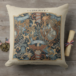 USA 250 Liberty Art Nouveau Pattern Border ID1302 Throw Pillow