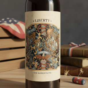 USA 250 Liberty Art Nouveau Pattern Border ID1302 Wine Label
