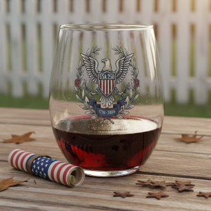 USA 250 Patriotic Eagle Heritage Motif ID1299 Stemless Wine Glass