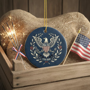 USA 250 Patriotic Eagle Heritage Motif Navy ID1299 Ceramic Ornament