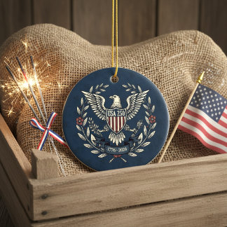 USA 250 Patriotic Eagle Heritage Motif Navy ID1299 Ceramic Ornament