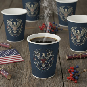 USA 250 Patriotic Eagle Heritage Motif Navy ID1299 Paper Cups