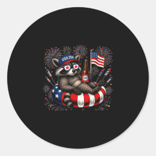 Usa 250 patriotic raccoon drinking beer sunglasses classic round sticker