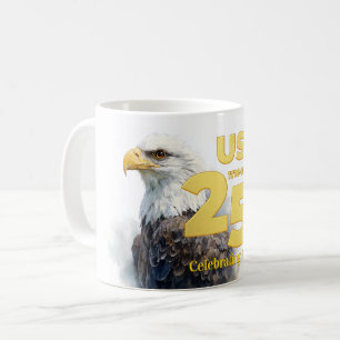 USA 250: Watercolor Bald Eagle & Gold Coffee Mug