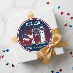 USA 250 Year Independence Flag Lighthouse Nautical Classic Round Sticker