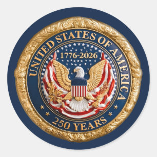 USA 250 Years 1776-2026 American Flag Eagle Classic Round Sticker