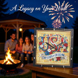 USA 250 Years Freedom Scroll Square Wall Clock<br><div class="desc">Celebrate a quarter-millennium of American heritage with the USA 250 Years of Freedom Scroll clock. This high-energy timepiece features a high-definition graphic that showcases a vibrant, ornate folk-art aesthetic. The design centers on stylized "USA" lettering filled with patriotic red, white, and blue swirls and stars, framed by a lush arrangement...</div>