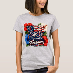 USA 250 Years Of Freedom Tropical Hibiscus Flowers T-Shirt