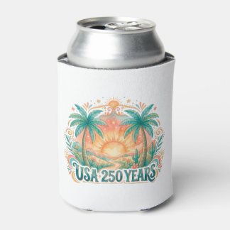 USA 250 Years Palm Trees Patriotic Desert Sunrise Can Cooler