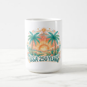 USA 250 Years Palm Trees Patriotic Desert Sunrise Coffee Mug