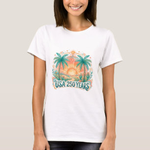 USA 250 Years Palm Trees Patriotic Desert Sunrise T-Shirt