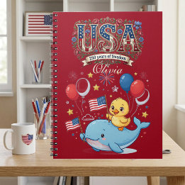 USA 250 Years Patriotic Baby Whale Duckling Name Notebook