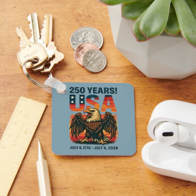USA 250 Years – Patriotic Bald Eagle July 4th 2026 Keychain (Desk)