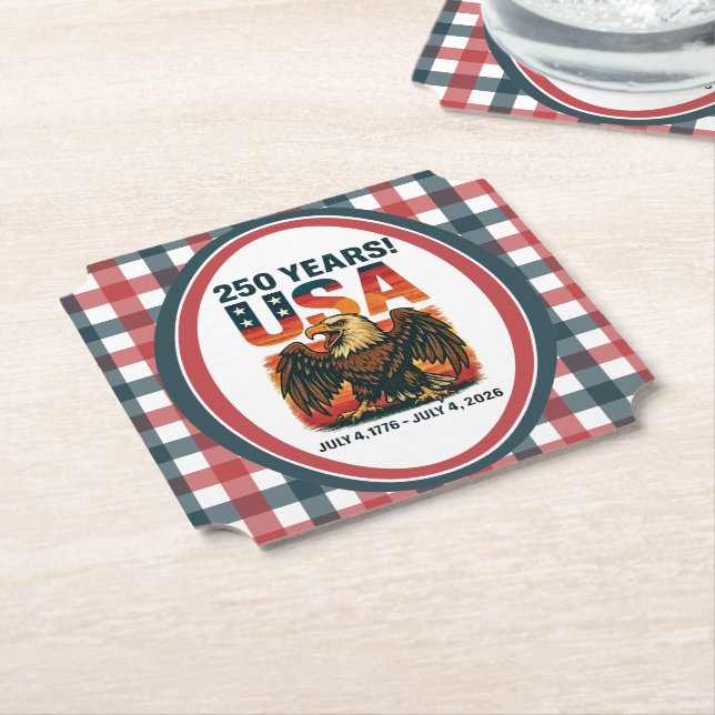 USA 250 Years – Patriotic Bald Eagle July 4th 2026 Paper Coaster (Angled)