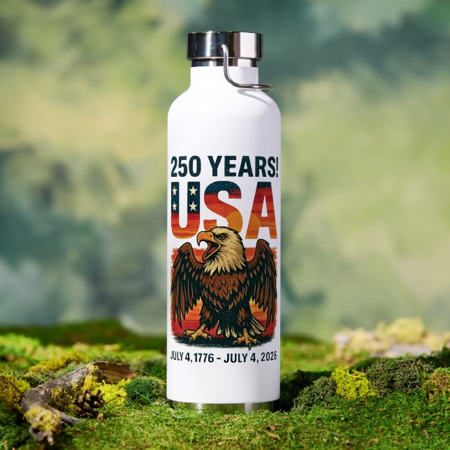 USA 250 Years – Patriotic Bald Eagle July 4th 2026 Water Bottle (Outdoor (Rotated))