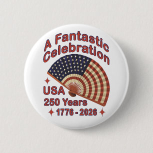 USA 250 Years Patriotic Fan Design – 1776-2026 2 Inch Round Button