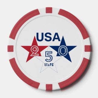 USA 250 Years - Red blue and white stars design Poker Chips