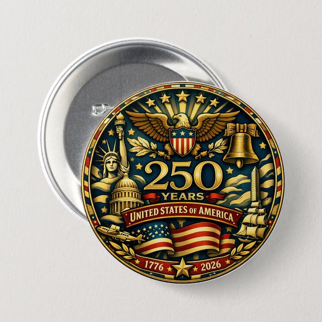 USA 250th Anniversary 1776 - 2026 3 Inch Round Button (Front & Back)