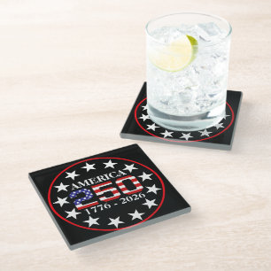 USA 250th Anniversary 1776-2026 American Flag Glass Coaster