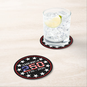 USA 250th Anniversary 1776-2026 American Flag Round Paper Coaster