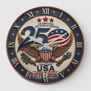 USA 250th Anniversary 1776–2026 Patriotic Bald Large Clock