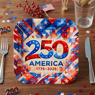 USA 250th Anniversary 1776-2026 Patriotic  Paper Plate