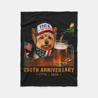 Usa 250th Anniversary 4th July Yorkie Dog Dad Fleece Blanket