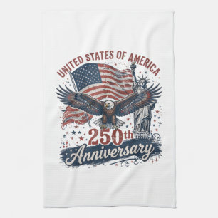 USA 250th Anniversary Bald Eagle Statue of Liberty Kitchen Towel