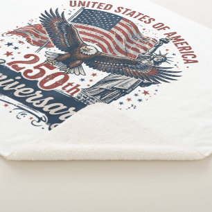 USA 250th Anniversary Bald Eagle Statue of Liberty Sherpa Blanket