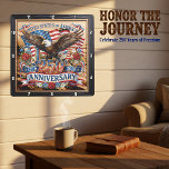 USA 250th Anniversary Commemorative Square Wall Clock<br><div class="desc">Honor a historic milestone with the USA 250th Anniversary Commemorative clock. This prestigious timepiece features a high-definition graphic that celebrates the American spirit through intricate, layered artistry. The design centers on a majestic bald eagle with wings outspread, set against the backdrop of the Star-Spangled Banner. Bold "USA" and "250th" lettering...</div>