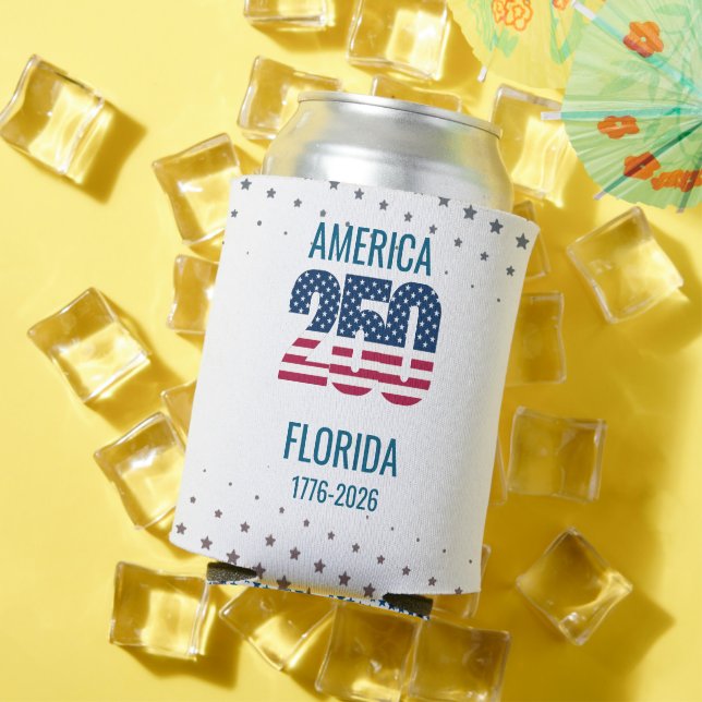 USA 250th Anniversary Florida Stars Stripes Beach  Can Cooler (In Situ Summer)