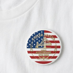 USA 250th Anniversary Golden Gate Patriotic Flag 3 Inch Round Button