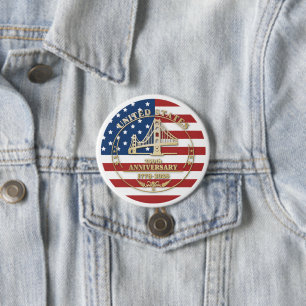 USA 250th Anniversary Golden Gate Patriotic Flag  3 Inch Round Button