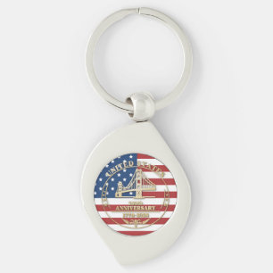 USA 250th Anniversary Golden Gate Patriotic Flag  Keychain