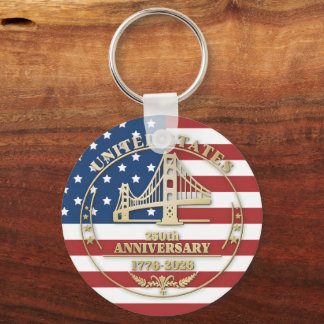 USA 250th Anniversary Golden Gate Patriotic Flag  Keychain