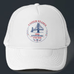 USA 250th Anniversary Golden Gate red blue Trucker Hat<br><div class="desc">Celebrate 250 years of American independence with this striking commemorative hat honoring the historic milestone of 1776–2026. Designed to be both a comfortable clothing and a meaningful decorative piece, this hat captures the pride, heritage, and enduring spirit of the United States. At the center is a beautifully crafted illustration inspired...</div>