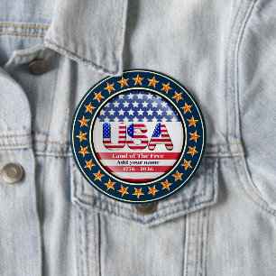 USA 250th Anniversary I Patriotic 1776-2026  4 Inch Round Button