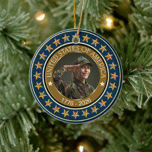 USA 250th Anniversary I Patriotic 1776-2026 Ceramic Ornament