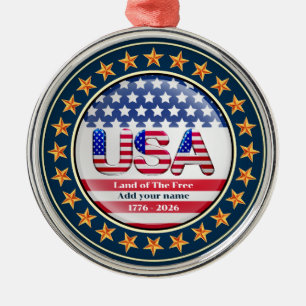 USA 250th Anniversary I Patriotic 1776-2026 Metal Ornament