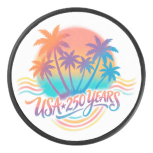 USA 250th anniversary Palm Trees Hockey Puck