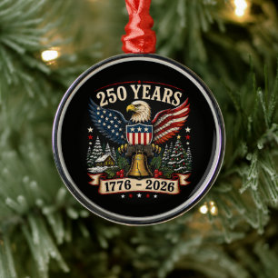 USA 250th Anniversary Patriotic Christmas Eagle Metal Ornament