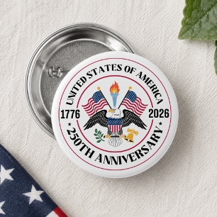 USA 250th Anniversary Patriotic Eagle Emblem 1 Inch Round Button