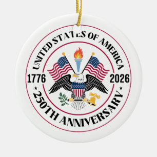 USA 250th Anniversary Patriotic Eagle Emblem Ceramic Ornament
