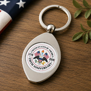 USA 250th Anniversary Patriotic Eagle Emblem Keychain
