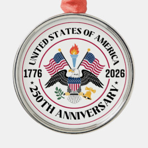 USA 250th Anniversary Patriotic Eagle Emblem Metal Ornament