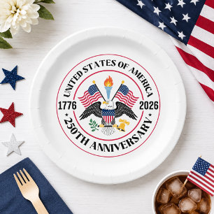 USA 250th Anniversary Patriotic Eagle Emblem Paper Plate