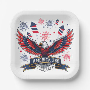 USA 250th Anniversary Patriotic Eagle Firecracker Paper Plate