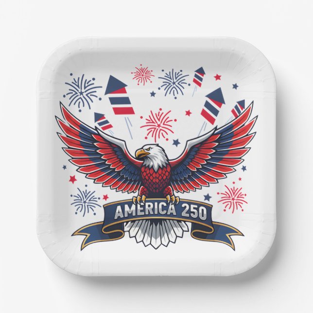 USA 250th Anniversary Patriotic Eagle Firecracker  Paper Plate (Front)